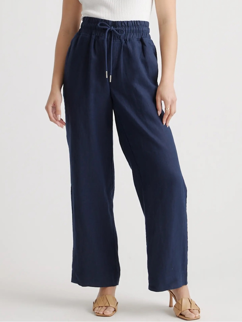 Quince Women’s Navy Blue European Linen Wide Leg Pants Size Small
